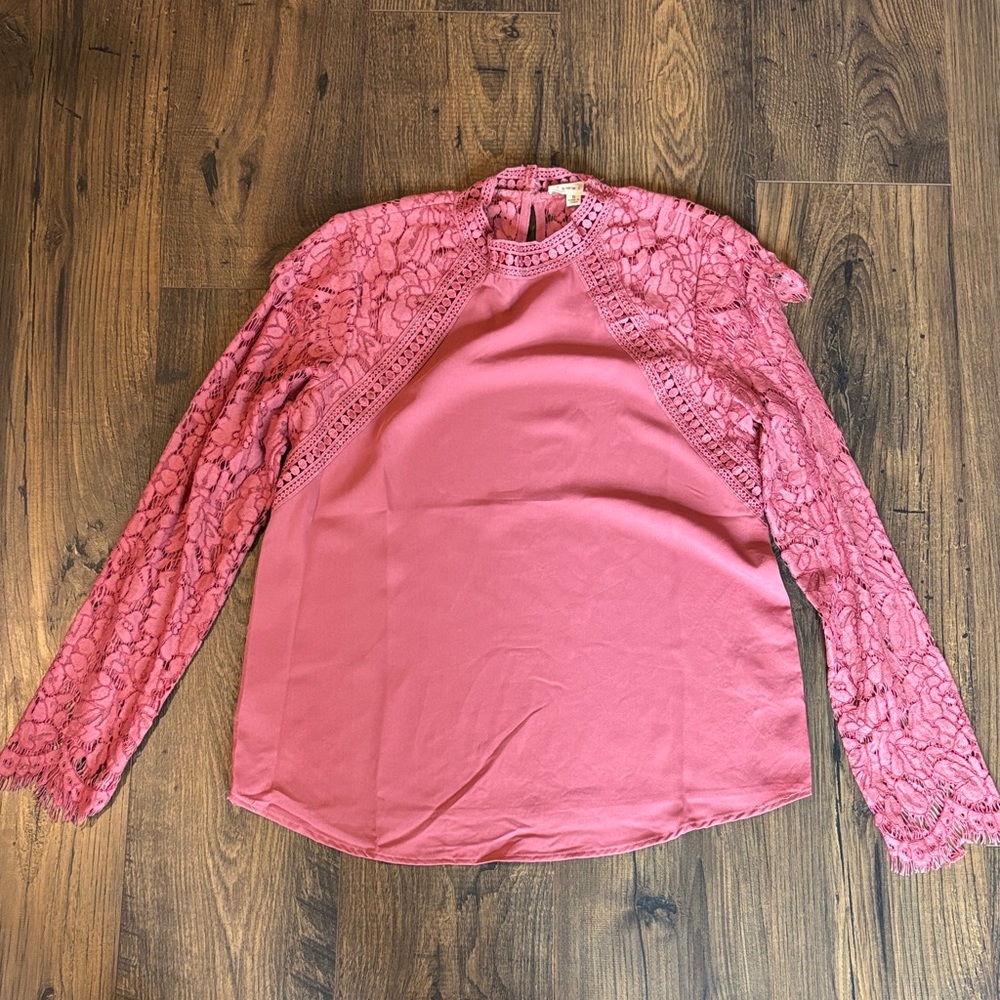 Promesa Rose Pink Lace-Sleeve High Neck Blouse